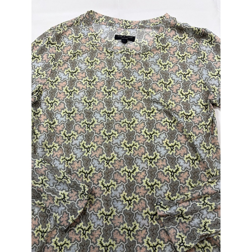 Rag & Bone New York Luca Abstract Tissue Jersey Top Grey Peach Yellow Large